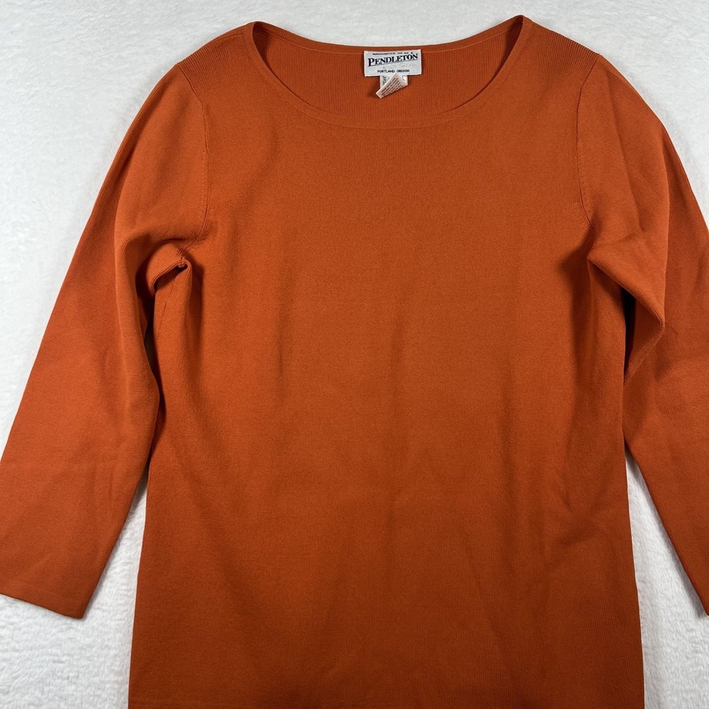 Vintage Pendleton Sweater Womens Small Orange Knit 3/4 Sleeve Pullover 90s‎